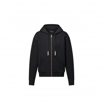 LOUIS VUITTON EMBROIDERED ZIPPED JERSEY HOODIE 1AGILT